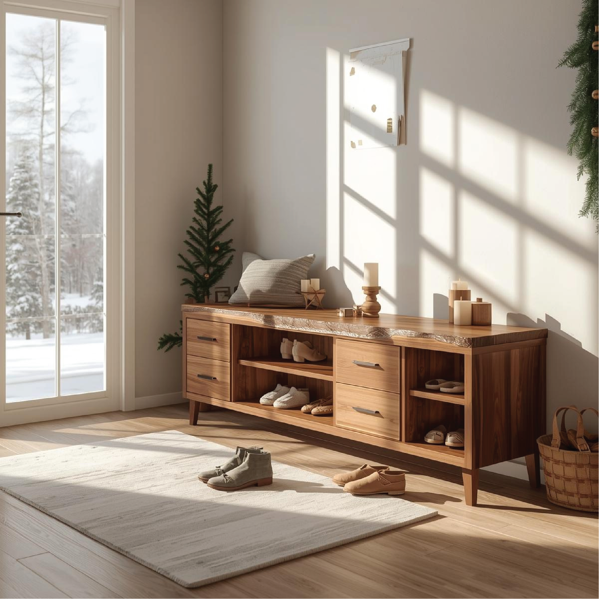 Handcrafted Solid Wood Entryway Bench with Storage Drawers and Live Edge Rustic Design Lynnsnail