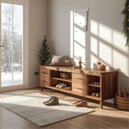 Handcrafted Solid Wood Entryway Bench with Storage Drawers and Live Edge Rustic Design Lynnsnail