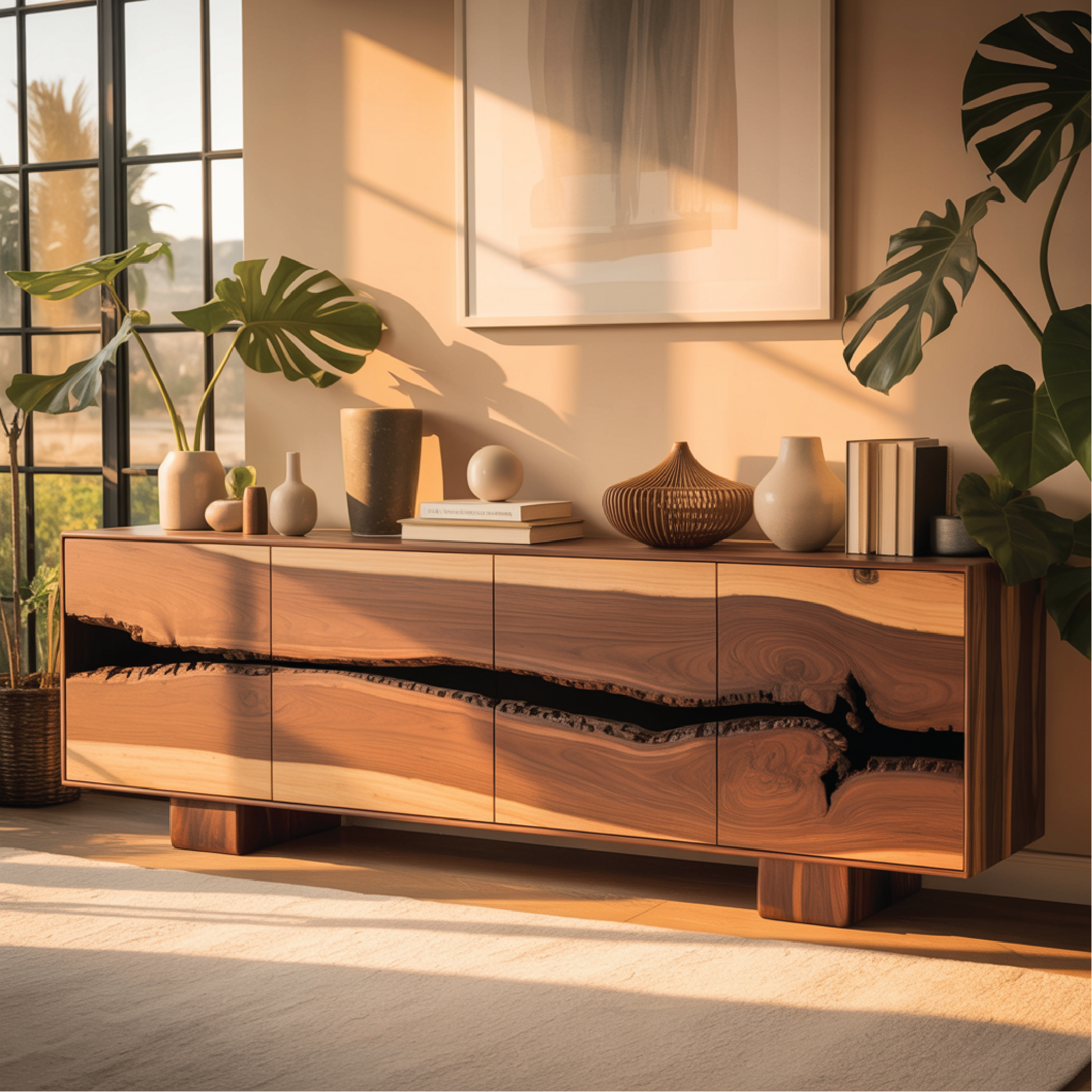 Handcrafted Solid Wood Console Table with Natural Live-Edge Pattern for Modern Living Spaces Lynnsnail