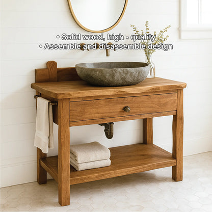 Handcrafted Solid Wood Bathroom Vanity with Drawer and Shelf for Rustic Farmhouse Interior Design Lynnsnail