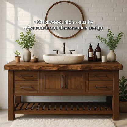 Rustic Solid Wood Bathroom Vanity with Live Edge Top and Modern Farmhouse Storage Design Lynnsnail