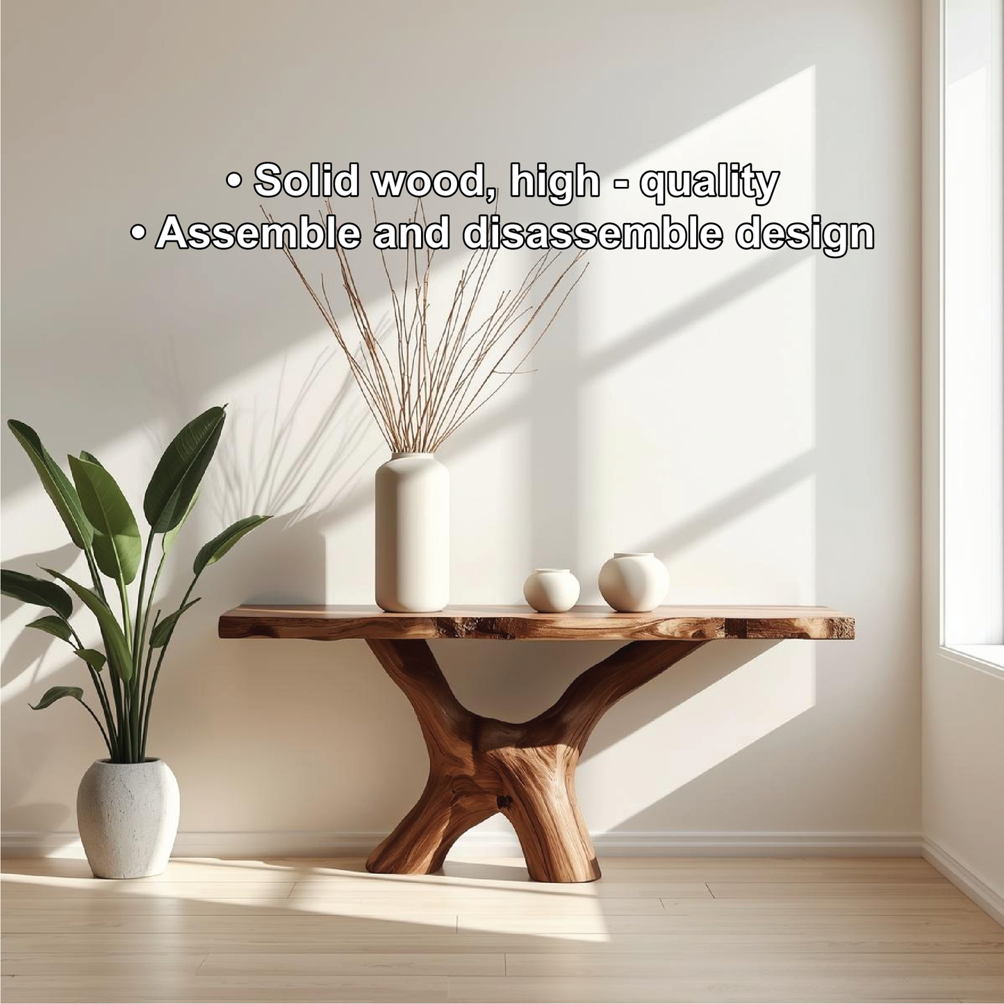 Handcrafted Solid Wood Console Table with Sculptural Organic Base and Natural Live Edge Lynnsnail