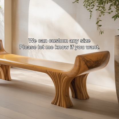Handcrafted Solid Wood Entryway Bench with Curved Seat and Sculpted Legs for Modern Homes