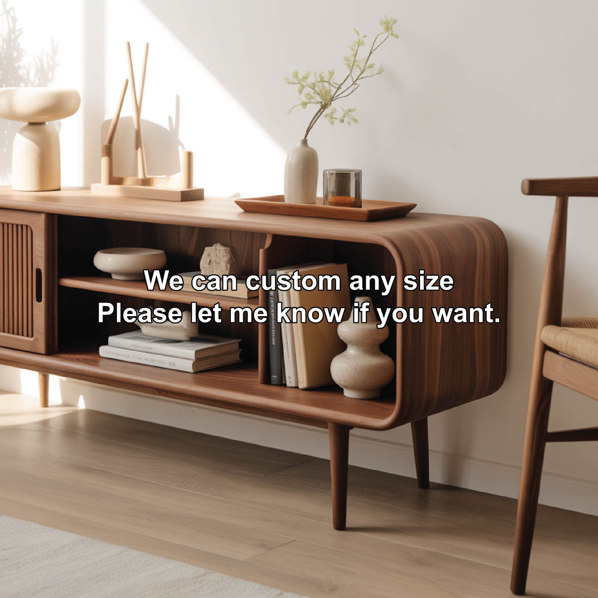 Solid Wood Console Table with Sliding Door – Handcrafted Mid-Century Storage & Display Shelf Lynnsnail