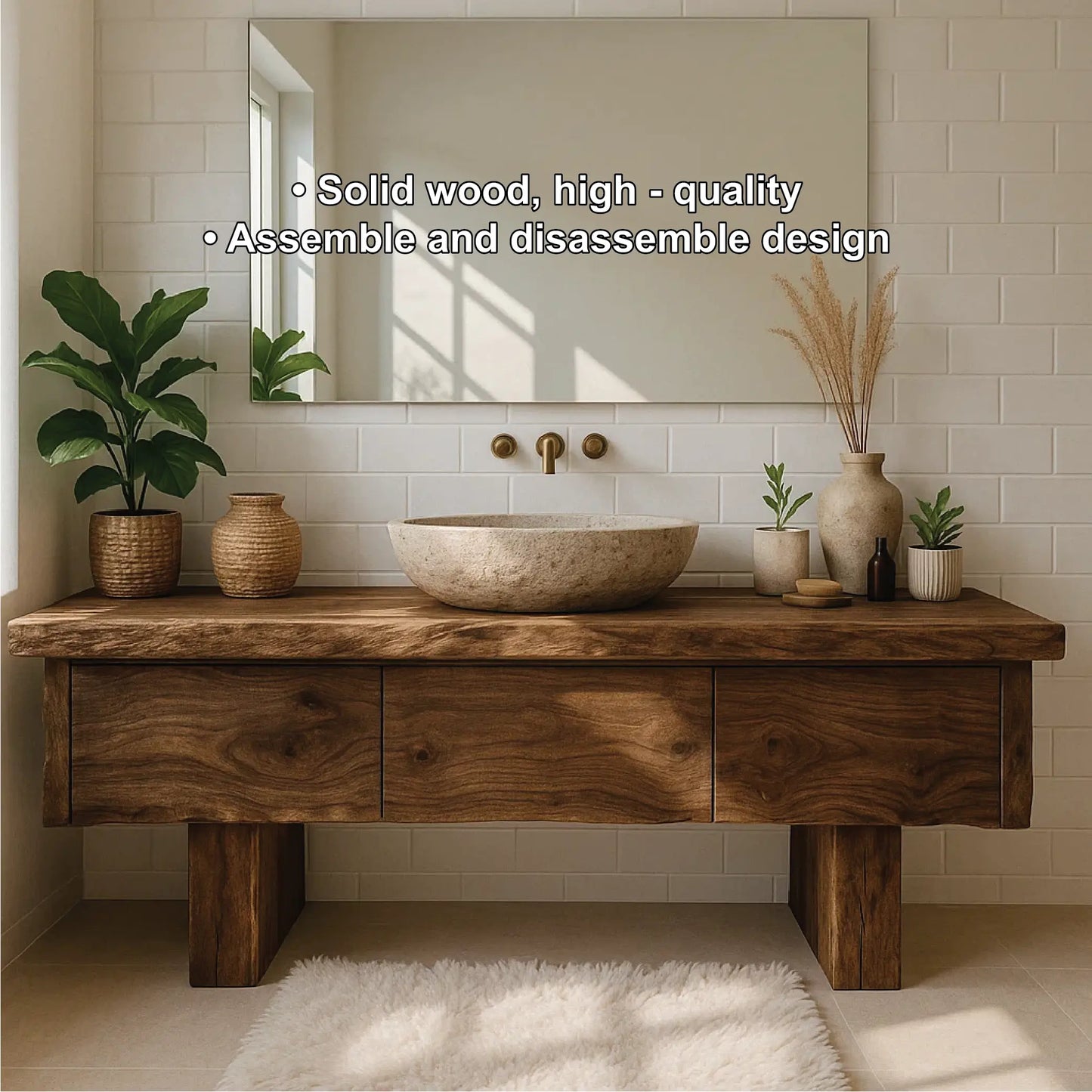 Handcrafted Solid Wood Bathroom Vanity with Live Edge Top and Minimalist Modern Design Lynnsnail