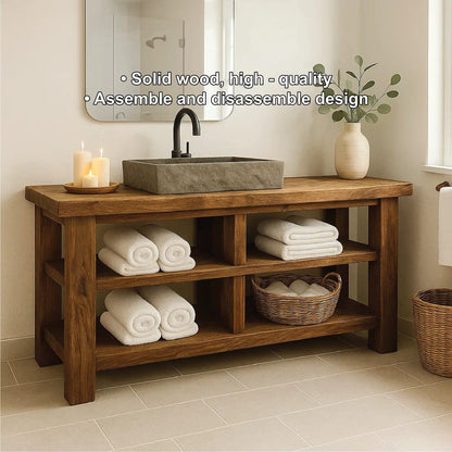 Handcrafted Solid Wood Bathroom Vanity with Open Shelving for Natural and Minimalist Interiors Lynnsnail