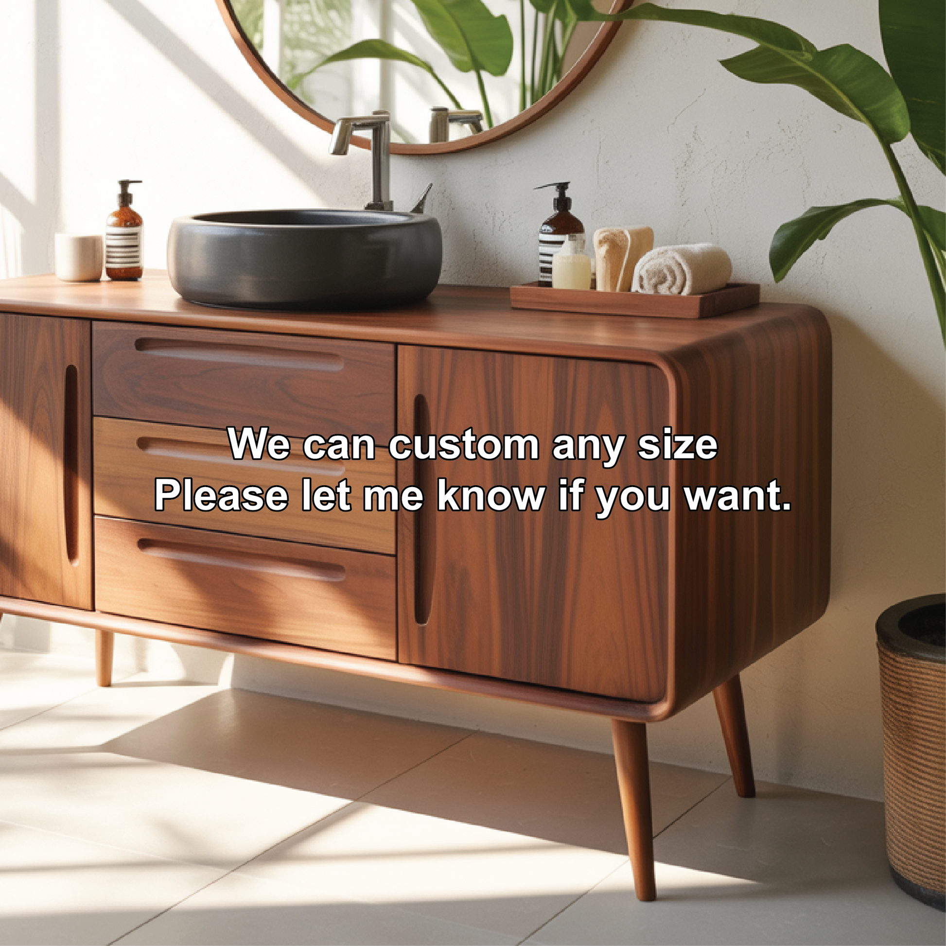 Solid Wood Bathroom Vanity with Mid-Century Design – Handmade Natural Timber Sink Cabinet Lynnsnail