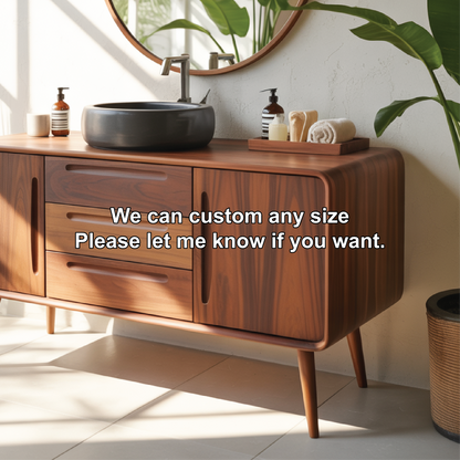 Solid Wood Bathroom Vanity with Mid-Century Design – Handmade Natural Timber Sink Cabinet Lynnsnail