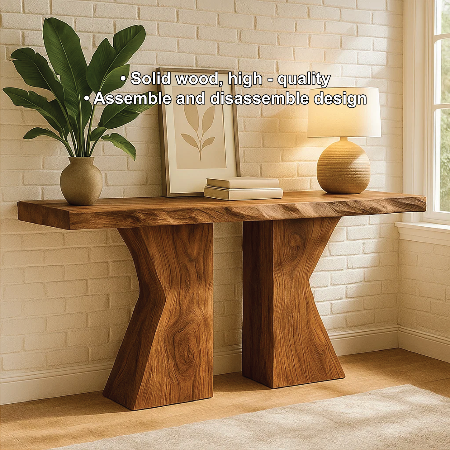 Handcrafted Solid Wood Console Table with Sculptural Base and Natural Live Edge Design Lynnsnail
