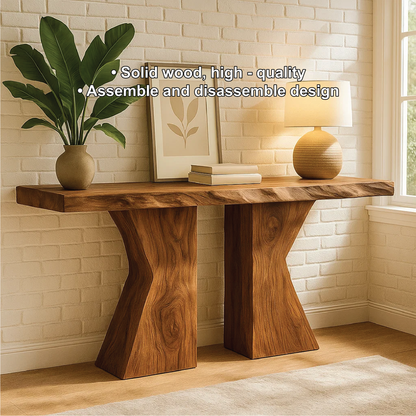 Handcrafted Solid Wood Console Table with Sculptural Base and Natural Live Edge Design Lynnsnail