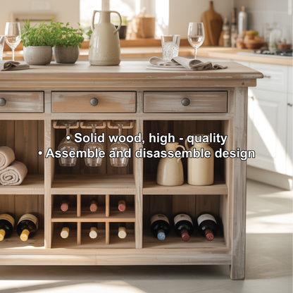 Handcrafted Solid Wood Dining Cabinet with Wine Storage and Hanging Glass Display Lynnsnail