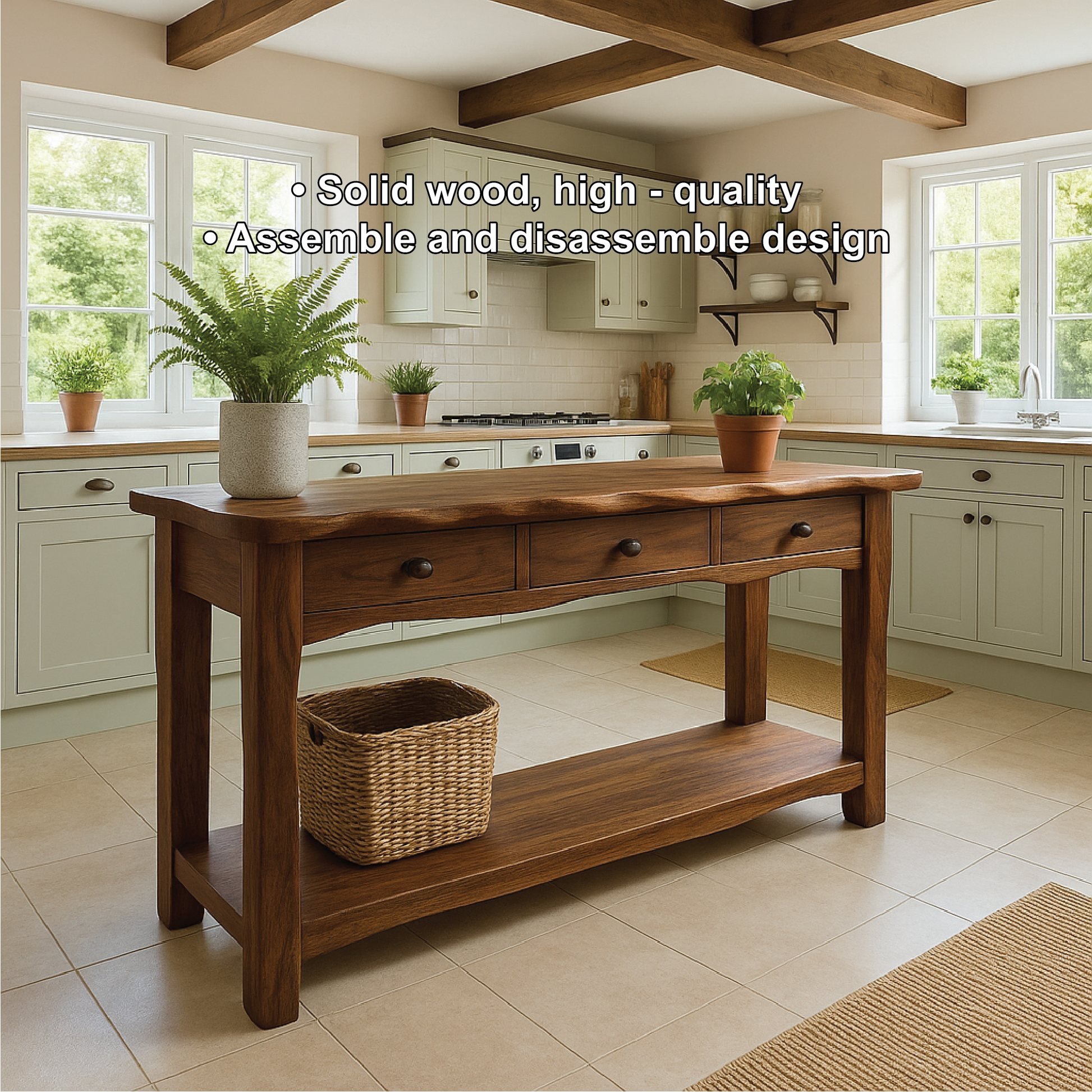 Handcrafted Solid Wood Console Table with Drawers and Shelf for Rustic Farmhouse Kitchen Decor Lynnsnail