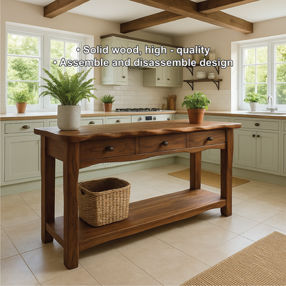 Handcrafted Solid Wood Console Table with Drawers and Shelf for Rustic Farmhouse Kitchen Decor Lynnsnail