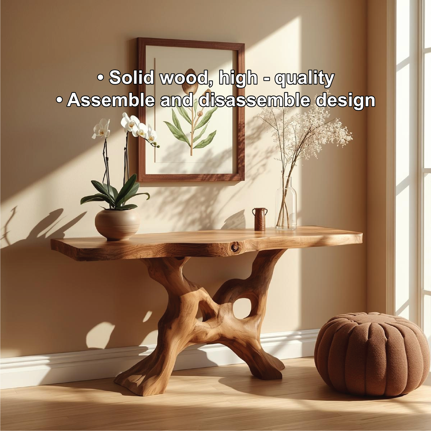 Handcrafted Solid Wood Console Table with Organic Root-Inspired Base and Natural Live Edge Lynnsnail