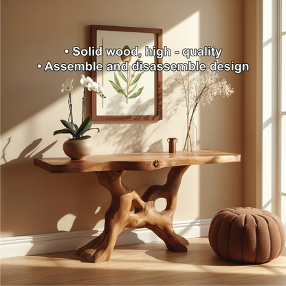 Handcrafted Solid Wood Console Table with Organic Root-Inspired Base and Natural Live Edge Lynnsnail
