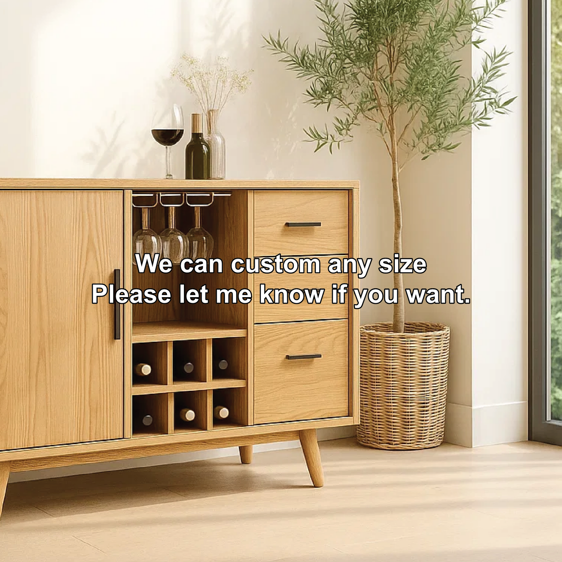Solid Wood Wine Storage Cabinet with Bottle Rack, Glass Holders and Drawers for Modern Homes Lynnsnail