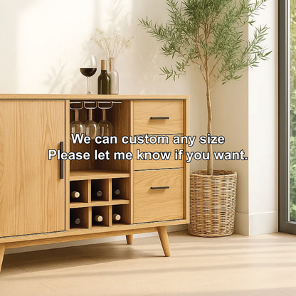 Solid Wood Wine Storage Cabinet with Bottle Rack, Glass Holders and Drawers for Modern Homes Lynnsnail