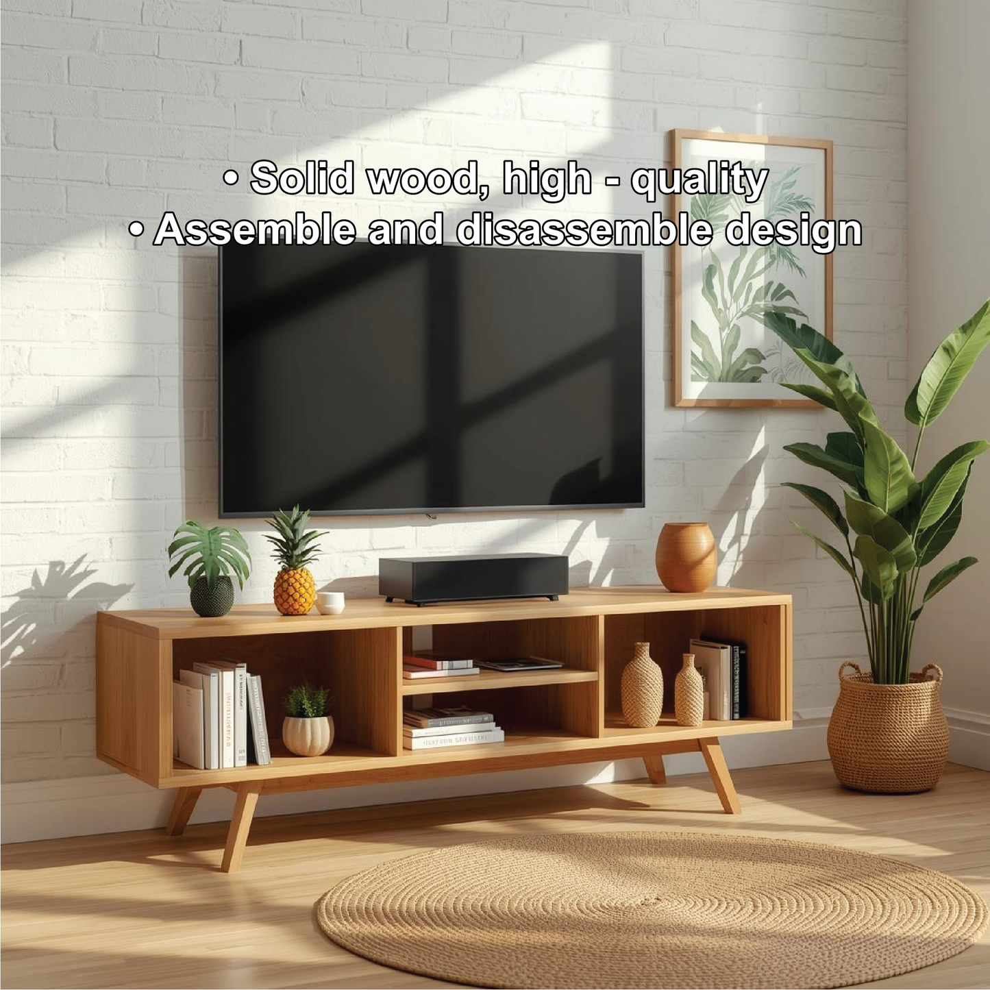 Handcrafted Solid Wood TV Stand with Open Shelving and Mid-Century Modern Minimalist Design Lynnsnail