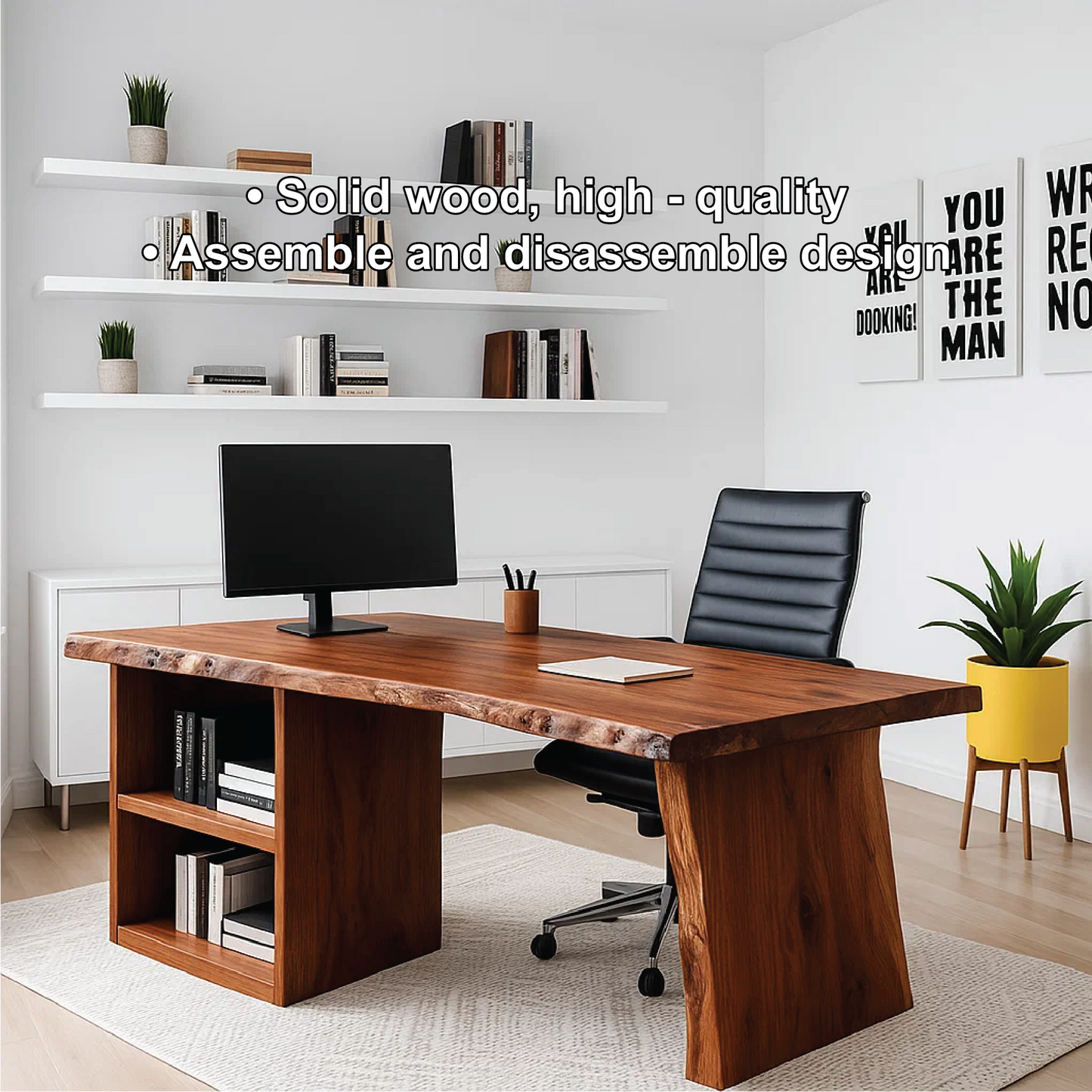 Handcrafted Solid Wood Work Desk – Live Edge Executive Office Table with Modern Minimal Design Lynnsnail