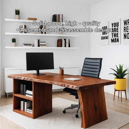 Handcrafted Solid Wood Work Desk – Live Edge Executive Office Table with Modern Minimal Design Lynnsnail