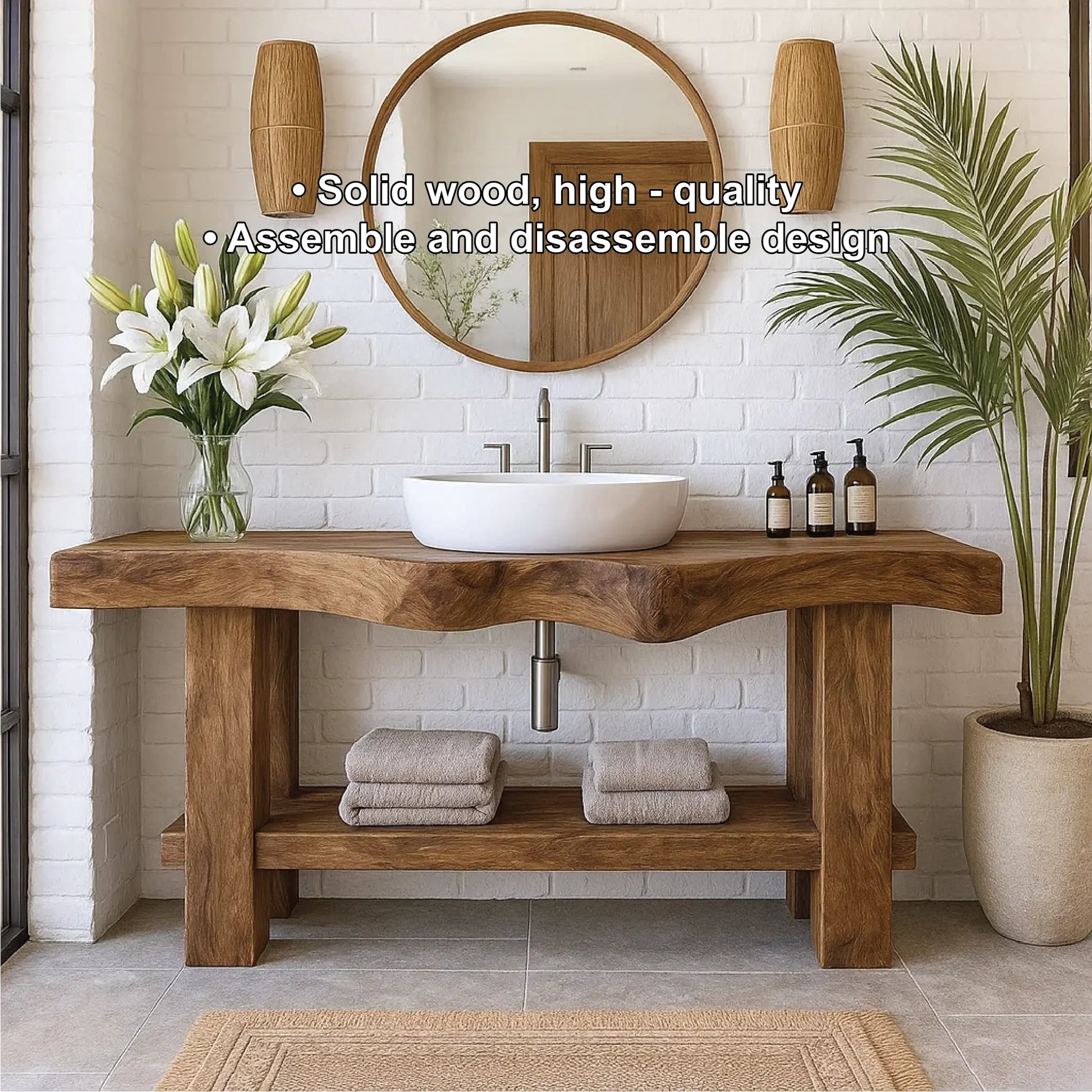 Handcrafted Solid Wood Bathroom Vanity with Organic Curved Edge and Open Shelf for Modern Homes Lynnsnail
