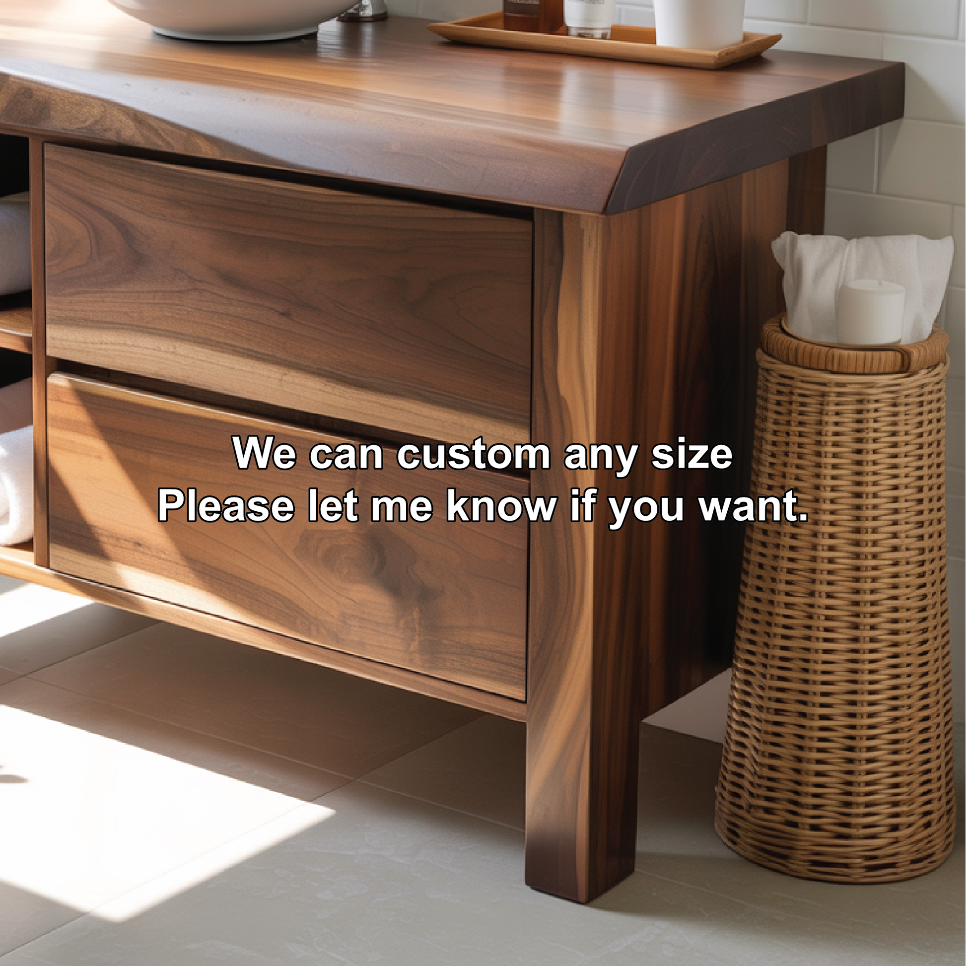 Handcrafted Solid Wood Bathroom Vanity with Live-Edge Countertop and Modern Open Shelf Storage Lynnsnail