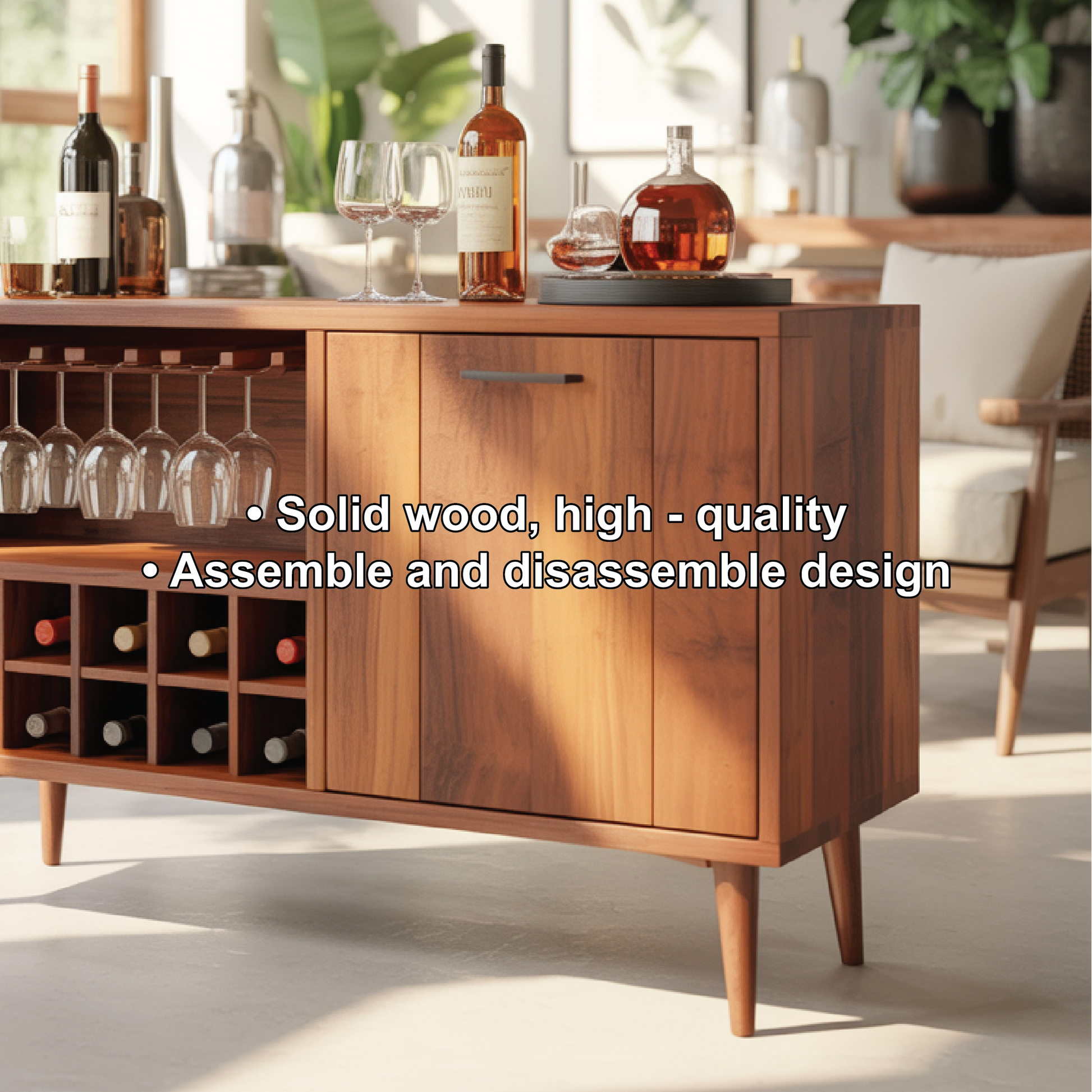 Handcrafted Solid Wood Dining Cabinet with Wine Rack and Hanging Glass Storage Lynnsnail