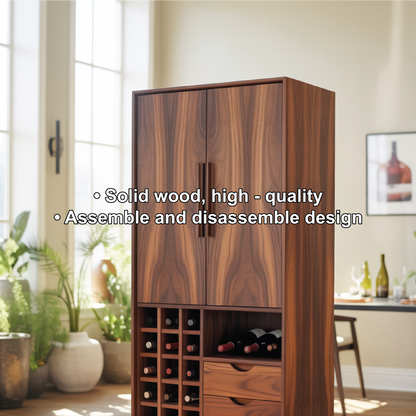 Handcrafted Solid Wood Dining Cabinet with Wine Storage Grid, Drawers and Tall Double Doors Lynnsnail