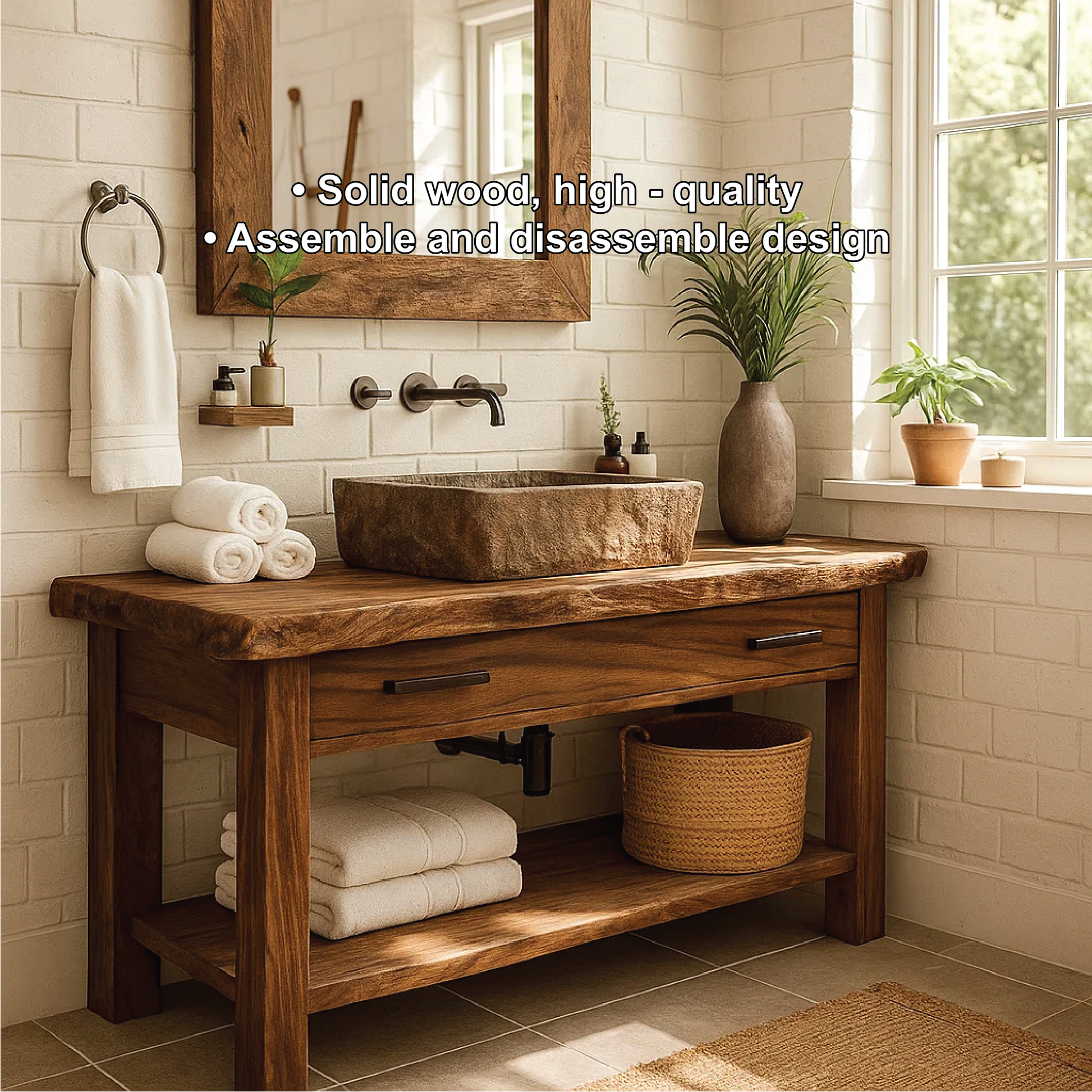 Handcrafted Solid Wood Bathroom Vanity with Rustic Live Edge Design and Modern Farmhouse Charm Lynnsnail