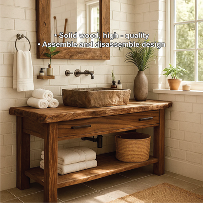 Handcrafted Solid Wood Bathroom Vanity with Rustic Live Edge Design and Modern Farmhouse Charm Lynnsnail
