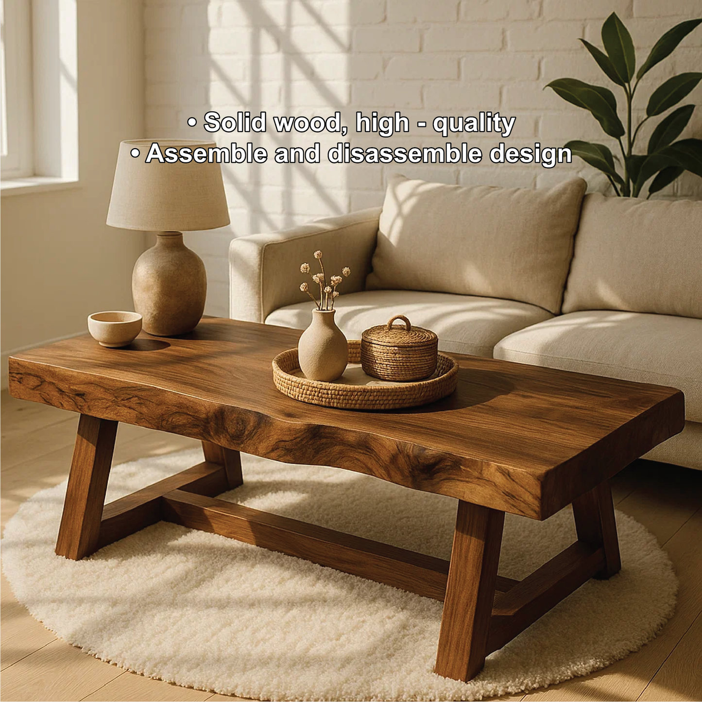 Handcrafted Solid Wood Coffee Table with Natural Live Edge and Angled Base for Modern Homes Lynnsnail