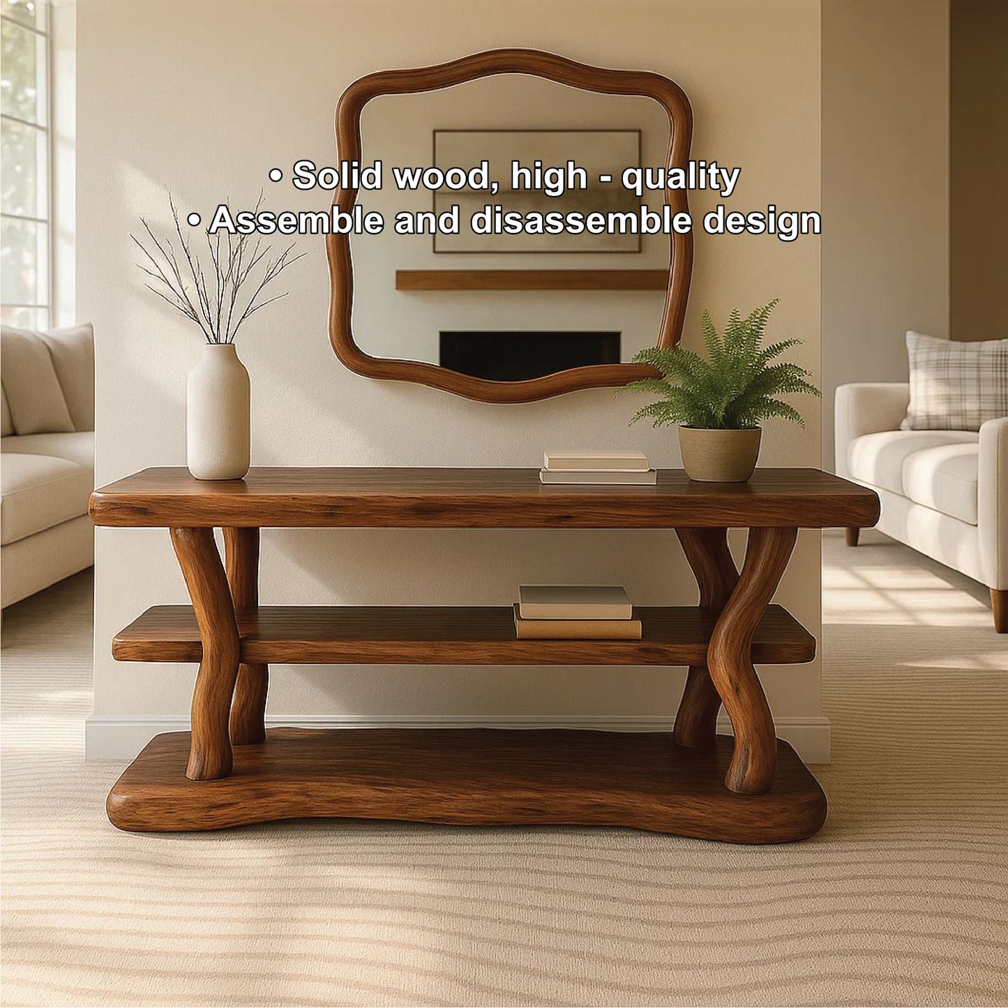 Handcrafted Solid Wood Console Table with Organic Curved Legs and Natural Smooth Finish Lynnsnail