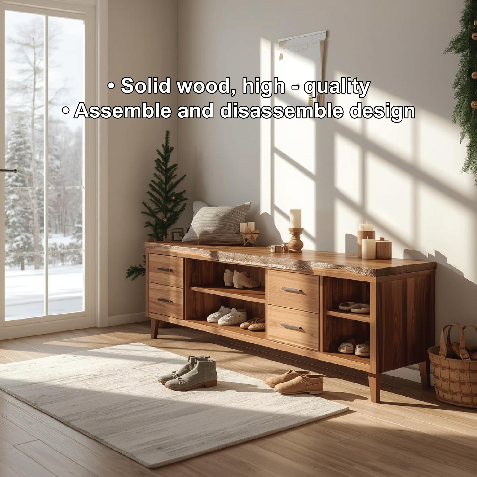 Handcrafted Solid Wood Entryway Bench with Storage Drawers and Live Edge Rustic Design Lynnsnail