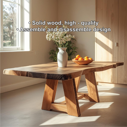 Handcrafted Live Edge Solid Wood Dining Table – Natural Slab Kitchen Table with Modern Base