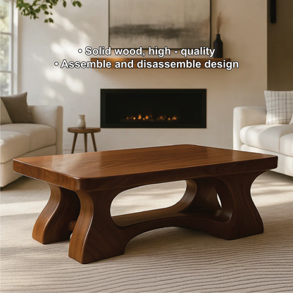 Handcrafted Solid Wood Coffee Table with Sculptural Curved Base and Smooth Polished Finish Lynnsnail