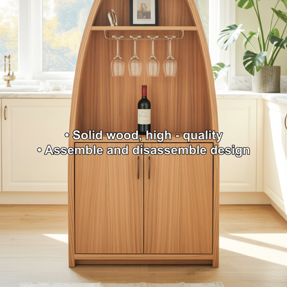 Handcrafted Solid Wood Dining Cabinet with Boat-Shaped Design, Glass Holder and Lower Storage Lynnsnail