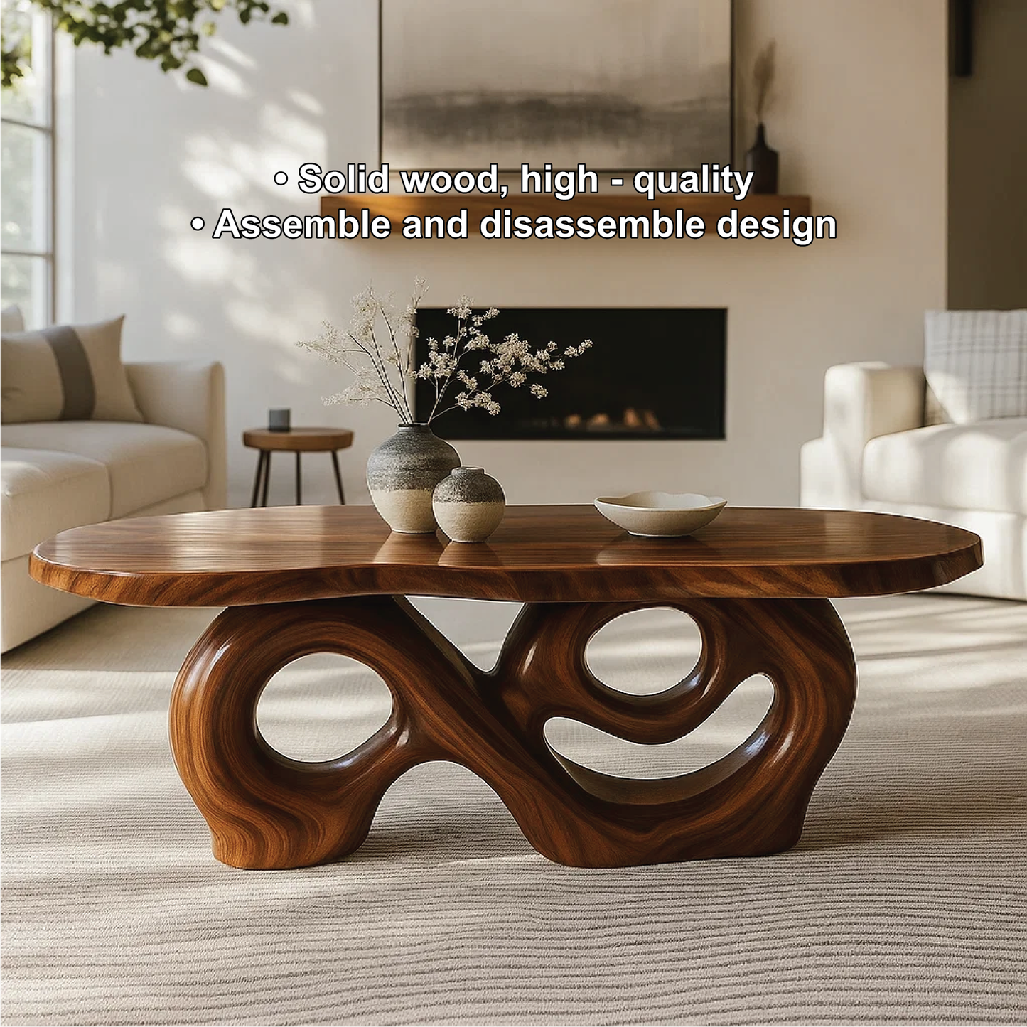 Handcrafted Solid Wood Coffee Table with Artistic Curved Base and Organic Sculptural Design Lynnsnail