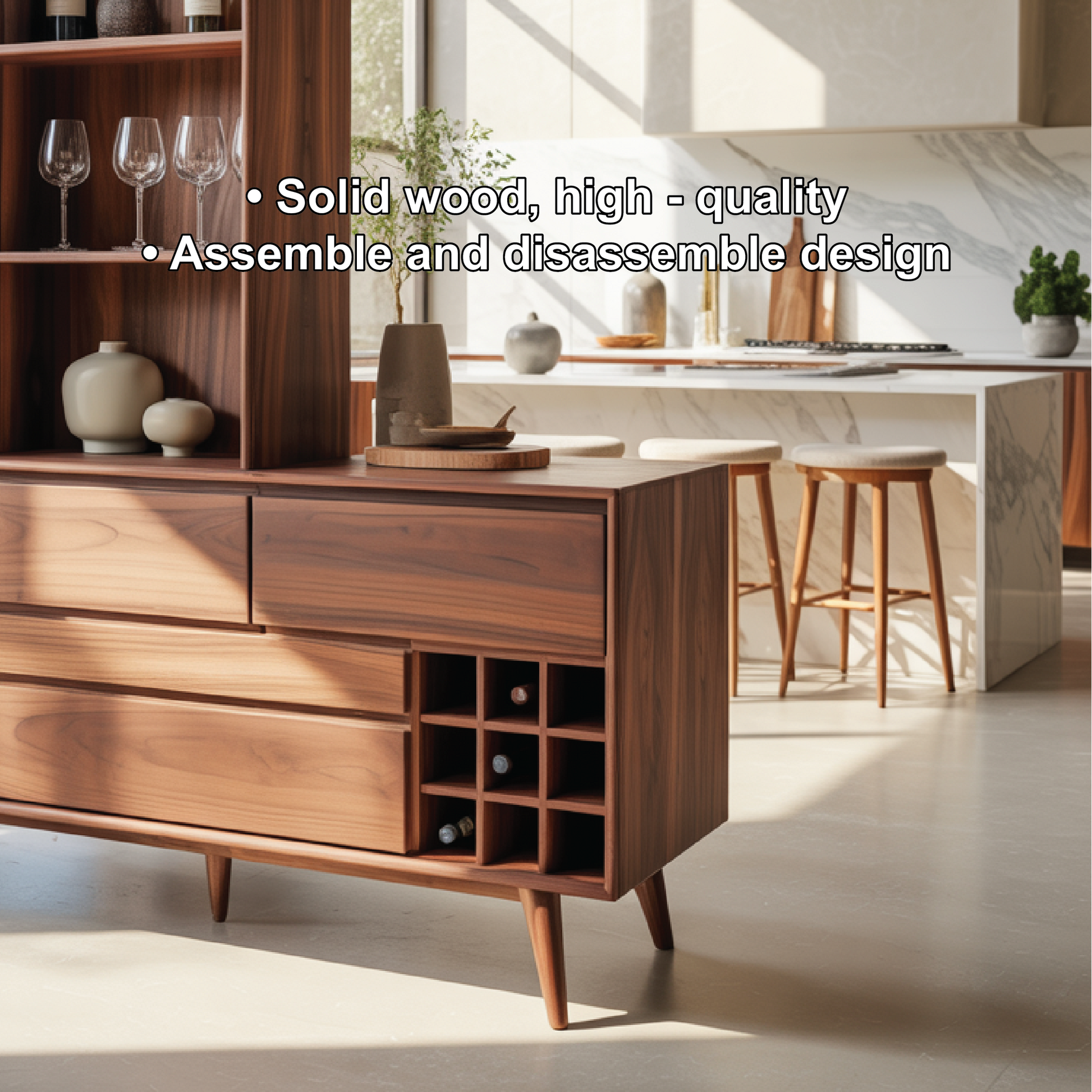 Handcrafted Solid Wood Dining Cabinet with Wine Storage and Open Shelves for Modern Homes Lynnsnail