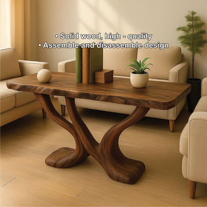 Handcrafted Solid Wood Console Table with Sculptural Y-Shaped Base for Modern Organic Interiors Lynnsnail