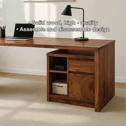 Handcrafted Solid Wood Work Desk – Modern Minimalist Office Table with Storage Shelves & Drawer Lynnsnail
