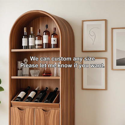 Solid Wood Arched Wine Storage Cabinet with Display Shelves and Bottle Organizer Lynnsnail