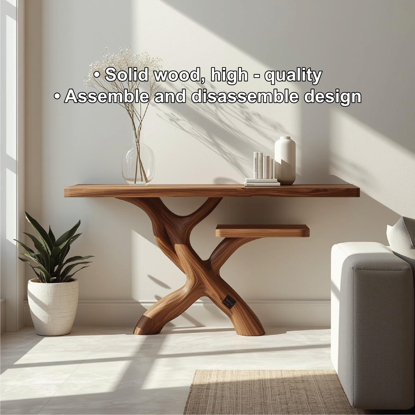 Handcrafted Solid Wood Console Table with Modern Branch-Inspired Base and Minimalist Design Lynnsnail