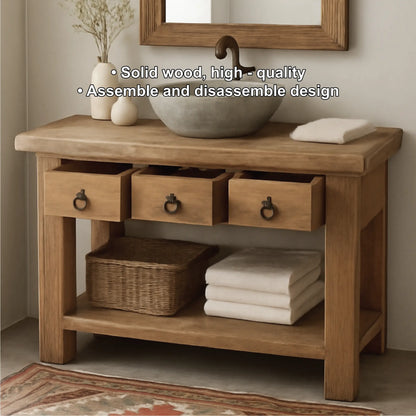 Handcrafted Solid Wood Bathroom Vanity with Rustic Drawers and Open Shelf for Natural Interiors Lynnsnail