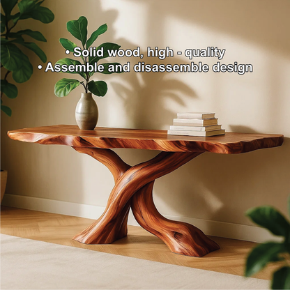 Handcrafted Solid Wood Tree Console Table with Twisted Base Design for Natural Modern Interiors Lynnsnail