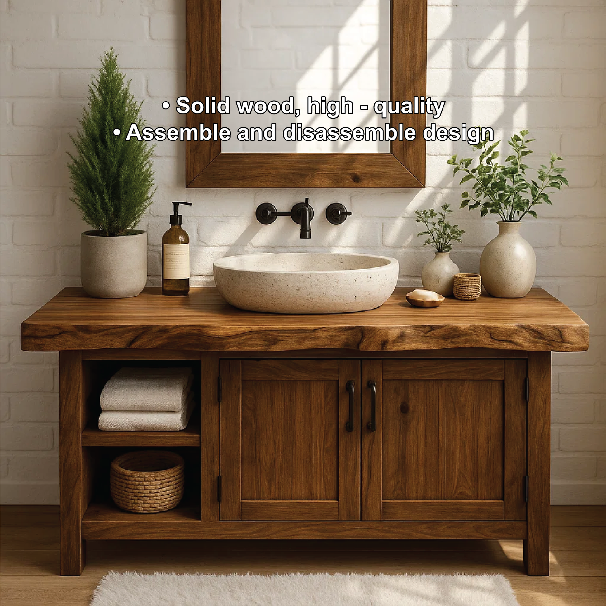 Handcrafted Solid Wood Bathroom Vanity with Live Edge Top and Farmhouse Rustic Design Lynnsnail