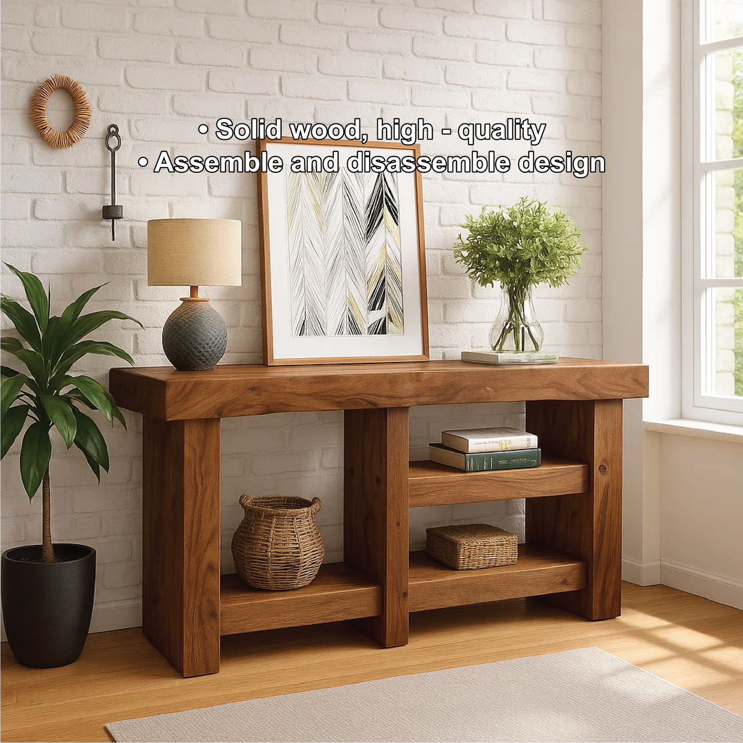 Handcrafted Solid Wood Console Table with Modern Rustic Design for Entryway or Living Room Lynnsnail