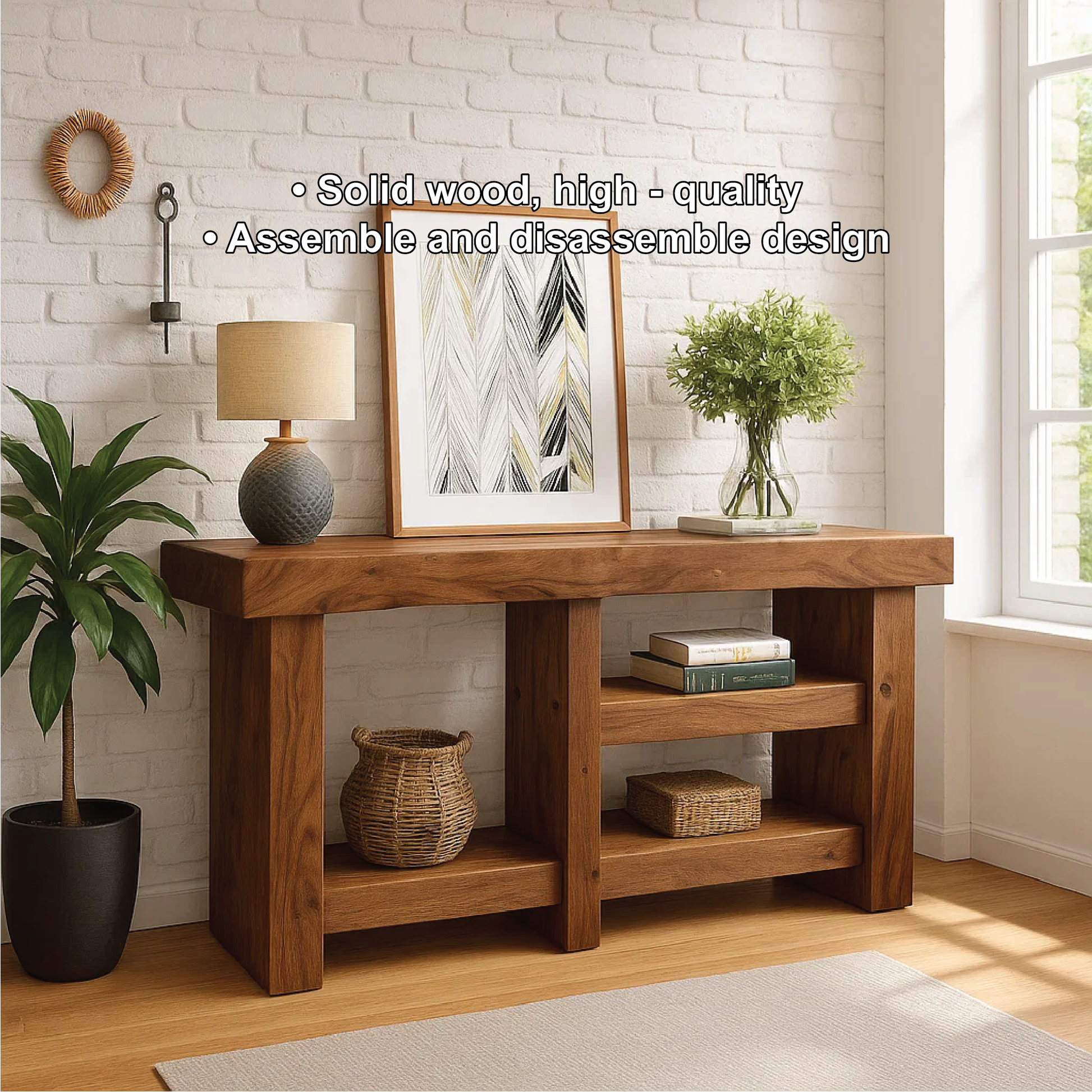 Handcrafted Solid Wood Console Table with Modern Rustic Design for Entryway or Living Room Lynnsnail