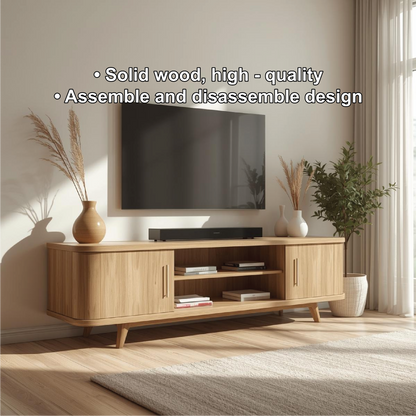 Handcrafted Solid Wood TV Stand with Rounded Corners and Natural Oak Finish for Modern Homes