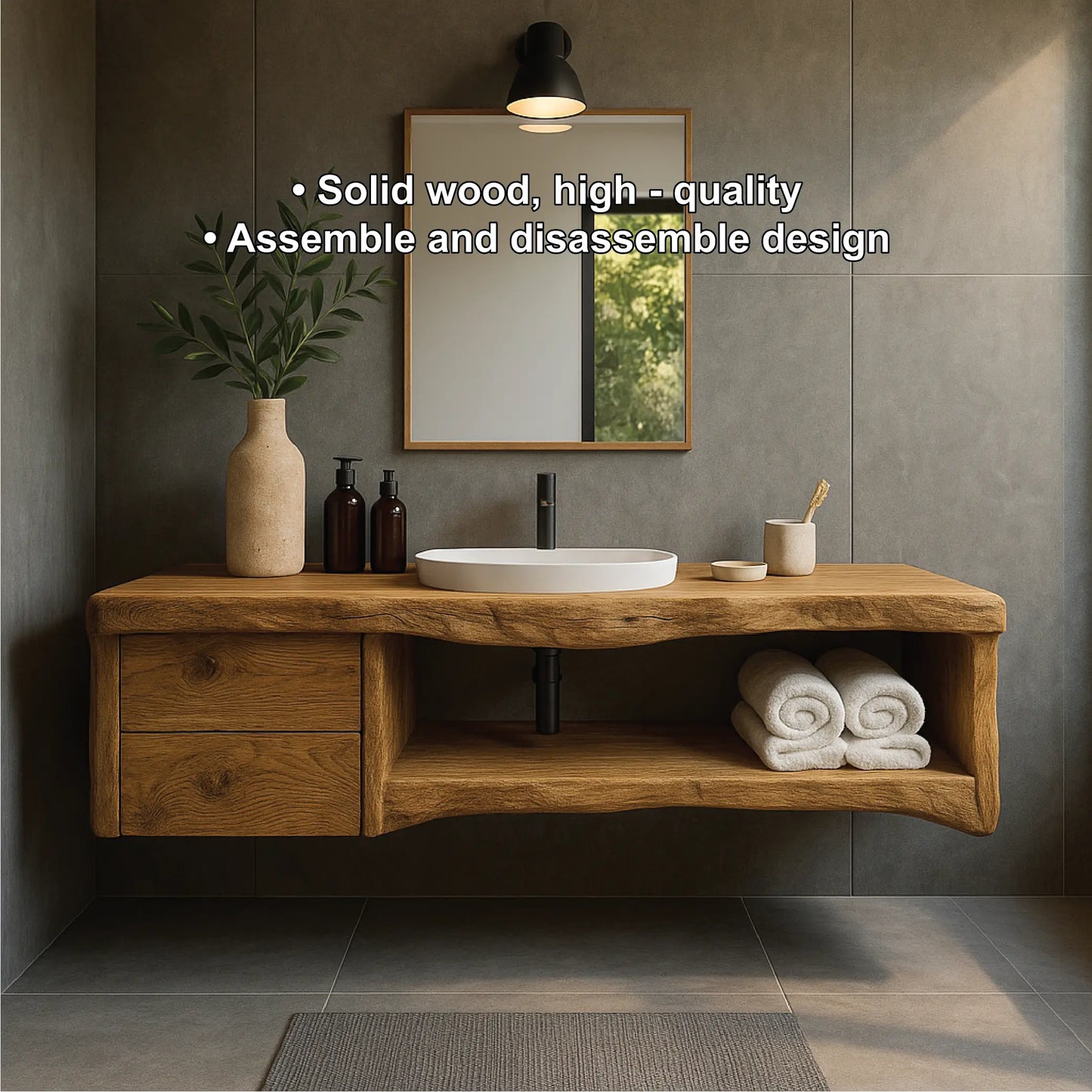 Handcrafted Solid Wood Floating Vanity with Natural Live Edge Design and Modern Minimalist Style Lynnsnail