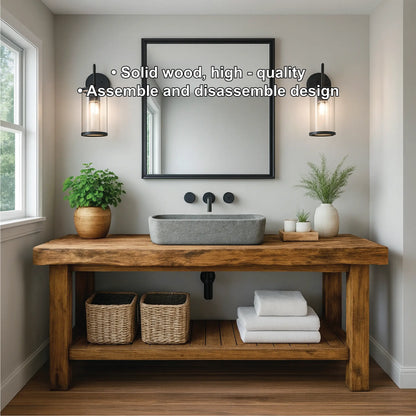 Rustic Solid Wood Bathroom Vanity with Slatted Shelf and Natural Finish for Handcrafted Interiors Lynnsnail